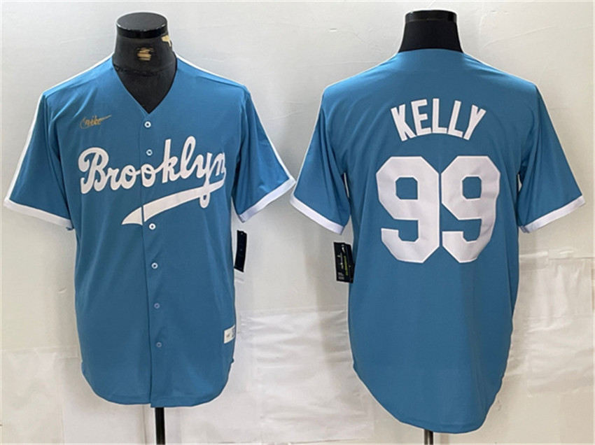 Men's Light Blue Los Angeles Dodgers #99 Joe Kelly Throwback Cool Base Stitched Baseball Jersey